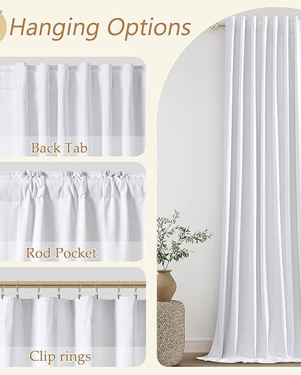 Guken White Linen Blackout Curtains 105 Inch Length 2 Panels Set for Living Room Bedroom Back Tab Thermal Insulated 100% Black Out Linen Drapes Room Darkening Window Curtains Pure White