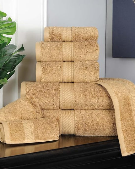 Superior Egyptian Cotton Pile 8 Piece Towel Set, Includes 2 Bath, 2 Hand, 4 Face Towels/Washcloths, Ultra Soft Luxury Towels, Thick Plush Essentials, Guest Bath, Spa, Hotel Bathroom, Toast