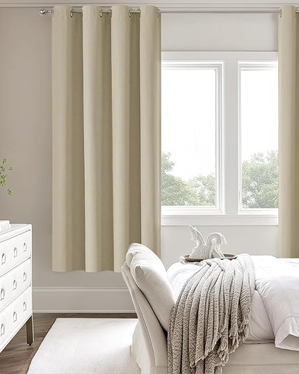 ChrisDowa 100% Blackout Tan Solid Curtains 72 Inches Long 2 Panels for Bedroom Living Room,Farmhouse Room Darkening Thermal Insulated Soundproof Grommet Top Window Treatment Drapes,52x72