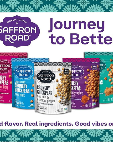 Saffron Road Roasted Falafel Crunchy Chickpeas | High-Protein, Vegan, Gluten-Free, Non-GMO, Halal & Kosher Certified Snack | 5.4 oz Resealable Pouch | Pack of 6