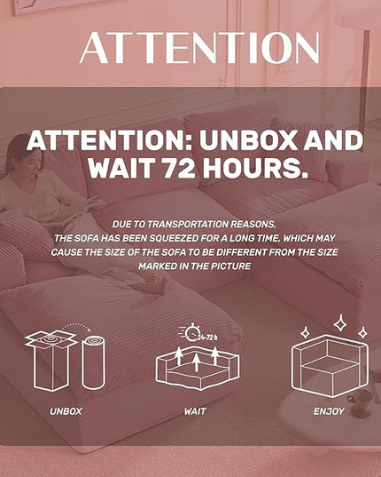106.3” Sectional Couches for Living Room, Cloud Couch, Modular Sectional Sofa, Convertible Sofas Bed, Deep Seat Sofa, U Shaped Cozy Sofa Furniture Set, Corduroy, Pink