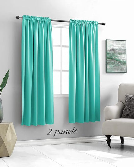 DONREN Black Out Window Curtains for Living Room - 42" x 63" Room Darkening Thermal Insulated Rod Pocket Curtain Panels (Turquoise,1 Pair)