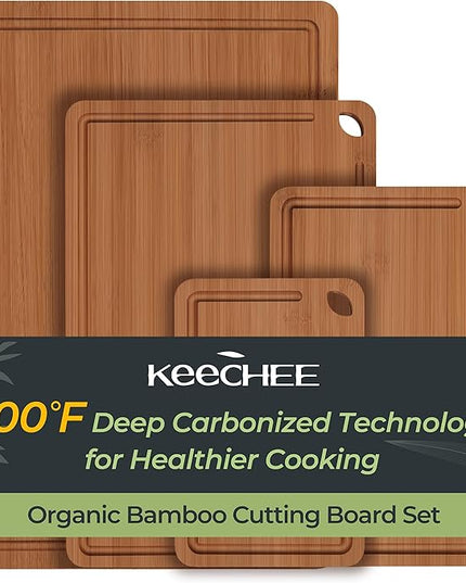 Wood Cutting Board, Carbonized Bamboo Cutting Boards Set With Smooth Surface & Easy Storage For Busy Kitchens, Ideal Charcuterie & Chopping, Durable, Knife-Friendly (4Pcs)