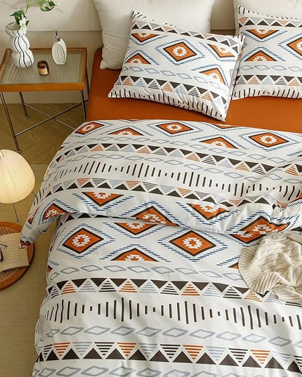 Luxlovery Beige Aztec Comforter Set King Boho Geometric Bedding Comforter Set American Farmhouse Tribal Ethnic Blanket Quilts Western 3pcs Comforter Set King Size