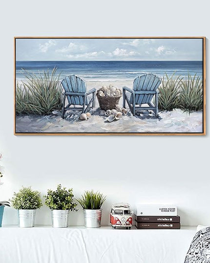 HGUAOA Coastal Wall Art - Large Landscape Wall Pictures for Living Room, Bedroom Pictures, Ocean Beach Artwork, Blue Wall Art, Above Bed Decor, Coastal Landscape Wall Decor,Framed Beach Pinting