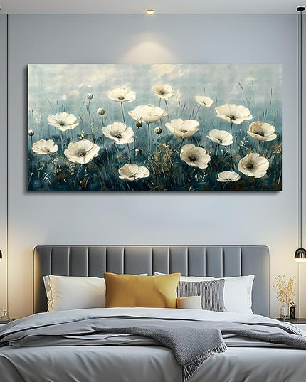 FUHAIHUA Canvas Wall Decor For Bedroom Wall Art For Living Room Office Decorations White Flowers Landscape Painting Modern Wall Pictures Artwork Farmhouse Posters Ready To Hang Home Decor 20x40 In