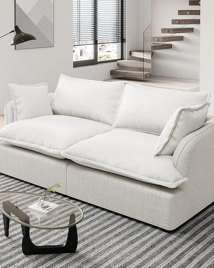 Loveseat Cloud Modular Sectional Sofa, 2 Seater Convertible Deep Seat Sectional Couch, Cozy Down Fill Sofa, Detachable Couch Cushion Covers, Corner Sofa for Living Room, Office, Cream White