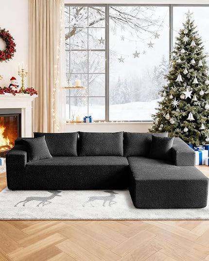 103.54'' Sectional Sofa, Raindrop Velvet Fabric L Shaped Sofa, 4 Seat Modern L Shape Couch with 2 Pillows Left Hand Lounge for Living Room, Office