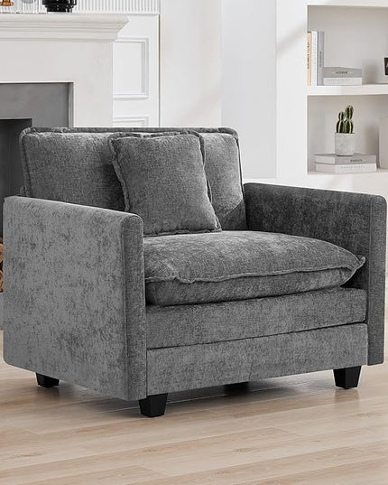 41'' Modern Chenille Oversized Chair, Upholstered Accent Living Room Chair with Extra Thicked Deep Seat, Single Lounge Chair for Bedroom, Small Apartment, Grey