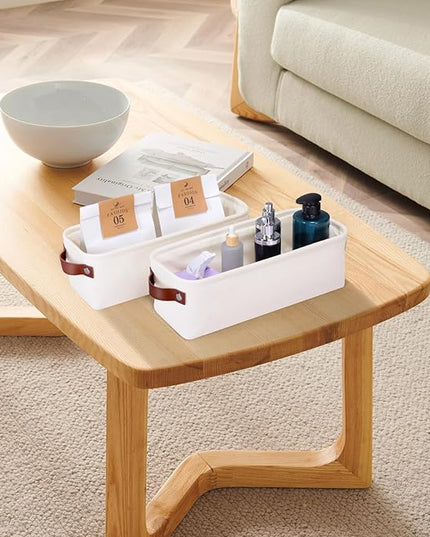 Kntiwiwo Small Fabric Storage Bins, 15x6x5 inch Narrow Storage Baskets 4-Pack Long Storage Basket for Organizing with Handles, Decorative Basket for Closets, Shelves, Toilet Paper, White