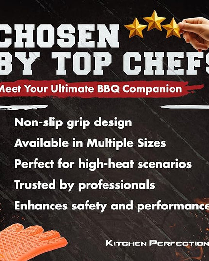 KITCHEN PERFECTION Silicone Smoker Oven Gloves -Extreme Heat Resistant BBQ Gloves -Handle Hot Food Right on Your Smoker Grill Fryer Pit|Waterproof Oven Mitts Grill Gloves |Superior Value Set+3 Bonuses