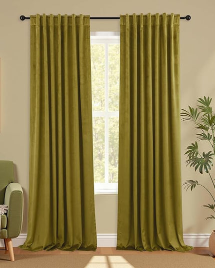 KOUFALL Chartreuse Green Velvet Christmas Curtains for Living Room, Maximalist Quirky Eclectic Mid Century Modern Psychedelic Vintage Bold Curtains for Bedroom, Wide 52 x 84 Inch Long, 2 Panels Set