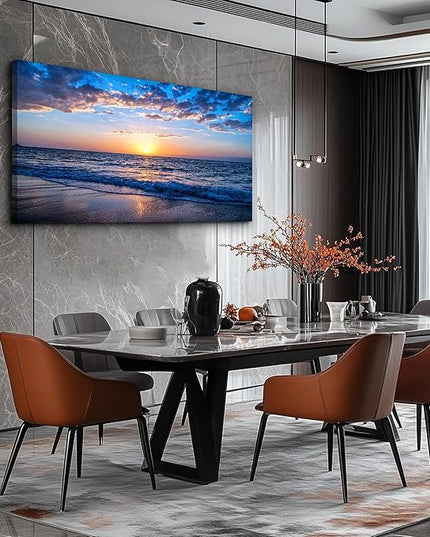 hyidecorart Wall Art Moon Sea blue Ocean Landscape Paintings Bedroom Canvas Art Print wall art for living room Paintings for Wall Decor and large Home Decor (30 x 60inch x 1pcs)