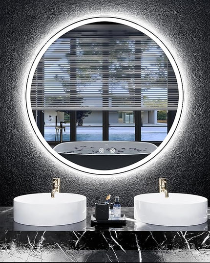 24 Inch Round LED Bathroom Mirror with Lights, Anti-Fog, Dimmable, Front & Backlit, Memory Function, 3 Color Temperatures