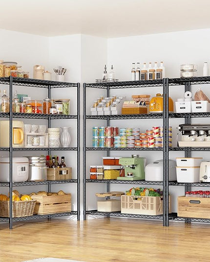 5 Tier Storage Shelves 71" H Wire Shelving Adjustable Metal Shelving,1000LBS Pantry Shelves Sturdy Steel Wire Shelf for Kitchen Commercial Pantry Garage Warehouse,71" H X35.5 W X13.8 D, Black