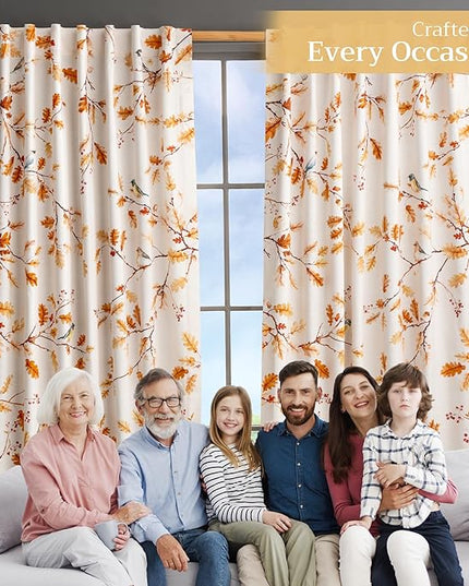 Maison d' Hermine Curtains for Living Room 100% Cotton 108 inch Length Two Panels Light Filtering Curtains for Bedroom Windows with Rod and Loop Pockets Drapes (Oak Leaves, 50" W x 108" L)