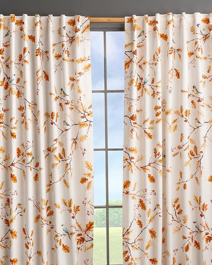 Maison d' Hermine Curtains for Living Room 100% Cotton 96 inch Length Two Panels Light Filtering Curtains for Bedroom Windows with Rod and Loop Pockets Drapes (Oak Leaves, 50" W x 96" L)