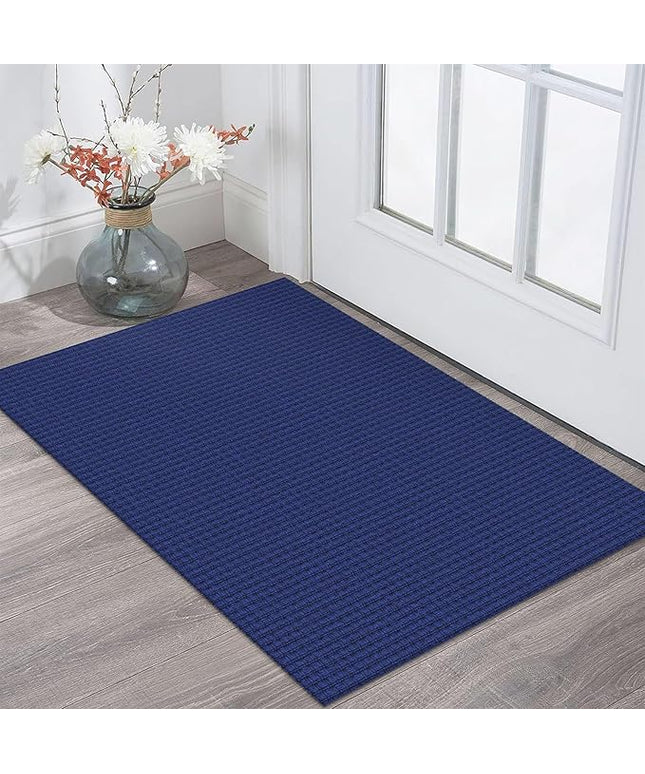 KOZYFLY Indoor Door Mat 2x3 ft Small Area Rugs Washable Front Door Mat Non Slip Rubber Backed Entryway Rug Cotton Entrance Doormat for Front Porch Bathroom Kitchen Bedroom, Royal Blue/Navy