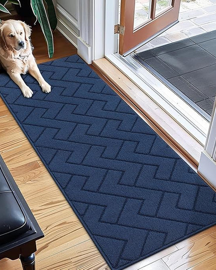 hicorfe Indoor Doormat,Front Back Door Mat Rubber Backing Non Slip Door Mats 20"x59" Absorbent Resist Dirt Entrance Doormat Inside Floor Mats Entryway Washable Low-Profile for Patio,Garden(Navy Blue)