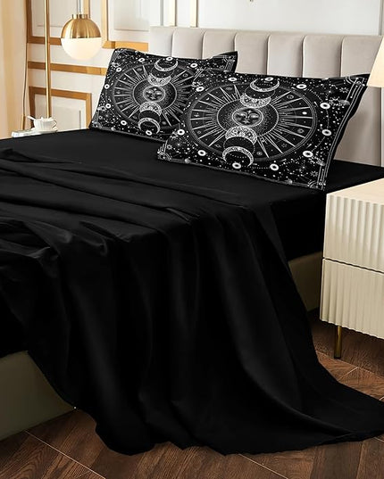 Bedbay Sun and Moon Comforter Set Queen Size Boho Hippie Bedding,Trippy Cosmos Celestial Decor Soft Cozy Galaxy Bed Set 8 Pcs Queen Bed in a Bag Black and White Galaxy Comforter Set(White,Queen)