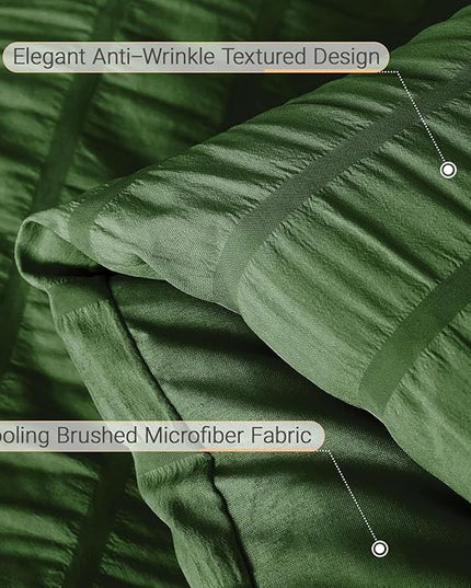 MUXHOMO 7 Pieces Queen Comforter Set, Seersucker Bed in a Bag Queen Size, All Season Luxury Bedding Set with Comforter, Flat Sheet, Fitted Sheet, Pillowcases & Shams, Dark Green
