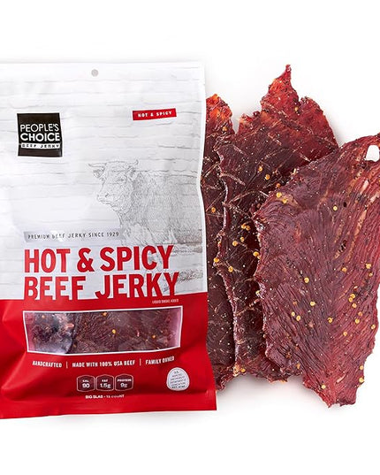 People’s Choice Beef Jerky – Hot & Spicy Big Slab – Whole Muscle, Thin-Sliced, Slab Jerky Texture – 9g Protein per Serving – Made in USA – 15 Count, 19.2 oz Bag