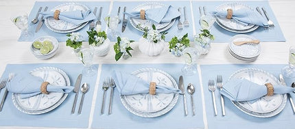 Solino Home Linen Placemats Set of 4 - Classic Hemstitch Sky Blue Placemats 14 x 19 Inch - 100% Pure Linen Table Mats for Christmas, Holiday, New Year