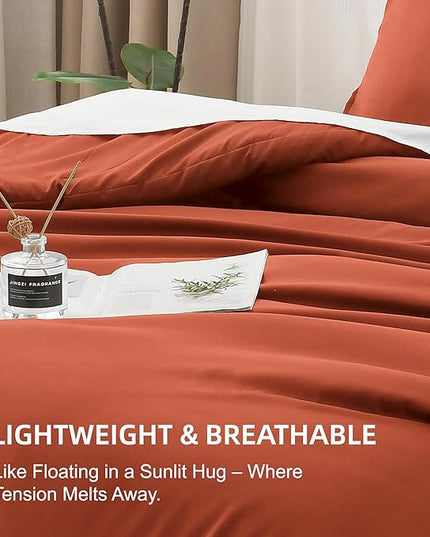 Litanika Comforters Burnt Orange Oversized Queen Size, 3 Pieces Lightweight Solid Bedding Comforter Set, All Season Fluffy Bed Set (98x98In Comforter & 2 Pillowcases)