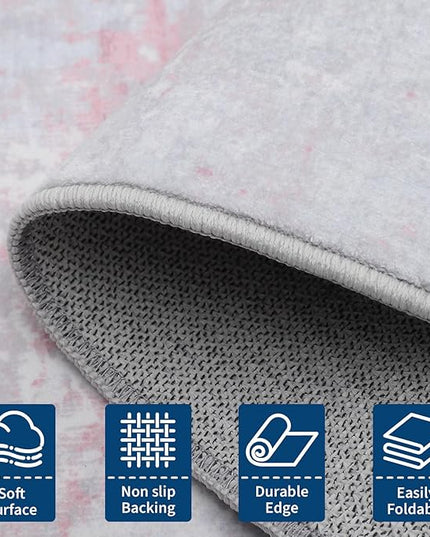 Modern Abstract Area Rug 8x10 Non Slip Non Shedding Rug Low Pile Stain Resistant for Bedroom Living Room,Grey Pink