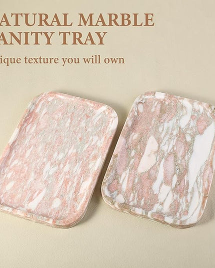 Marble Vanity Tray, Marble Bathroom Tray Countertop, Decorative Tray for Dresser, Rosso Red Stone Serving Trays for Kitchen, Perfume, Jewelry Candle Holder, Catch All