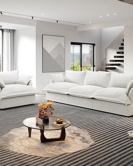 Cloud Modular Sectional Sofa Couch, 3 Seater with Armchair Convertible Sectional Couch, Down Feather Fill Sofa, Completely Removable Cover, Corner Sofa for Living Room, Office, Cream White