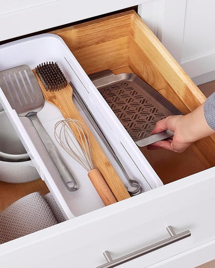 YouCopia DrawerFit® Sliding Drawer Bin, Expandable and Adjustable Kitchen Storage Organizer, Speckled White