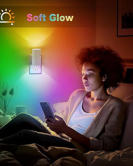 JandCase Color Night Light, LED Night Lights Plug into Wall, Color Changing Nightlight RGB with Light Sensor,Kids Gifts, Halloween, Christmas, Holiday, Hallway Bedroom Kids Room, 2 Pack