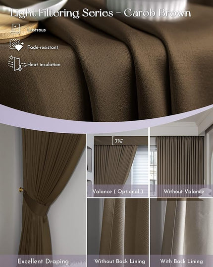 Graywind Rechargeable Smart Curtains Compatible with Alexa App Remote Control Motorized Drape for Sliding Door One-Way or Split Draw, Custom Width Up to 220" (Carob Brown)