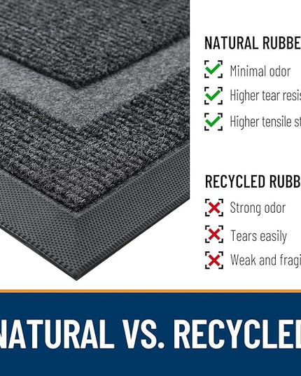OLANLY Front Door Mat Indoor Outdoor Entrance, Waterproof All-Season, All-Weather Doormat, Sturdy Natural Rubber, Fade Resistant, Low Profile, Easy Clean Patio Porch Entryway Mat, 59x23, Grey