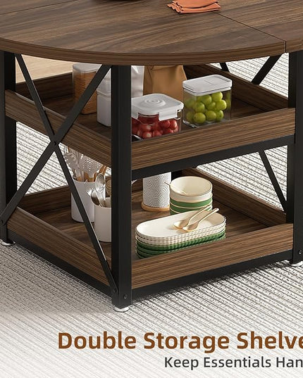 Round Dining Table with Storage for 4, Modern Kitchen Table for Small Space, Space Saving Dining Table for Dining Room, Apartment, or Breakfast Nook (Boxwood Color- Table Only)