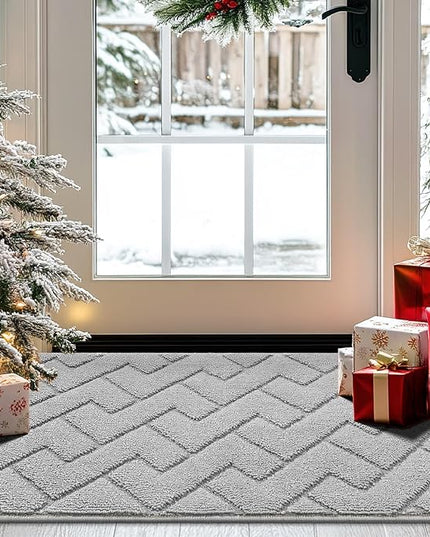 hicorfe Dirt Trapper Doormat,20"x31.5" Welcome Door mat,Non Slip Backing Washable Door Mats,Absorbent and Resistant Low-Profile Entrance Inside Floor Mat for Front Back Door and Entryway(Light Grey)