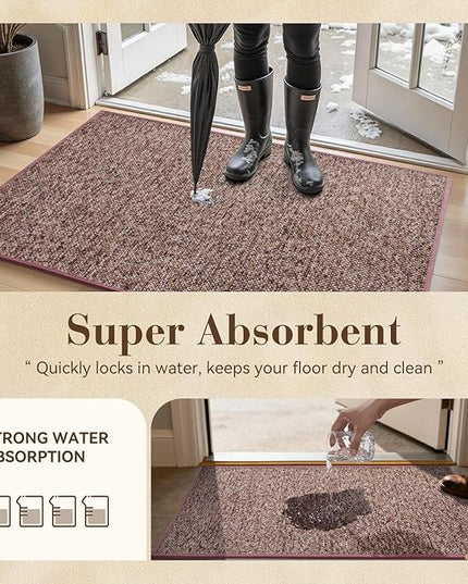 MontVoo Door Mat Indoor Entrance Doormat, Absorbent Durable Rubber Non Slip Front Door Mat for Inside Entry Entryway Dirt Trapper Welcome Mat, Red 24''x36''
