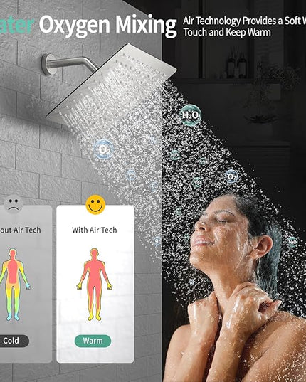 SR SUN RISE Shower Faucet Set - Shower Valve with 8 Inch Rainfall Shower Head and Handheld Shower - Wall Mounted Shower System with Rough In Valve and Shower Faucet Trim Repair Kits - Brushed Nickel
