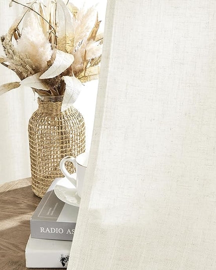 Joydeco Linen Curtains 2 Panel Set,Light Filtering, Ivory on Linen Curtains 84 Inch Curtains for Living Room, Cream Drapes 84 Inches Long Rod Pocket Back Tab Curtains (84" L x 37" W)