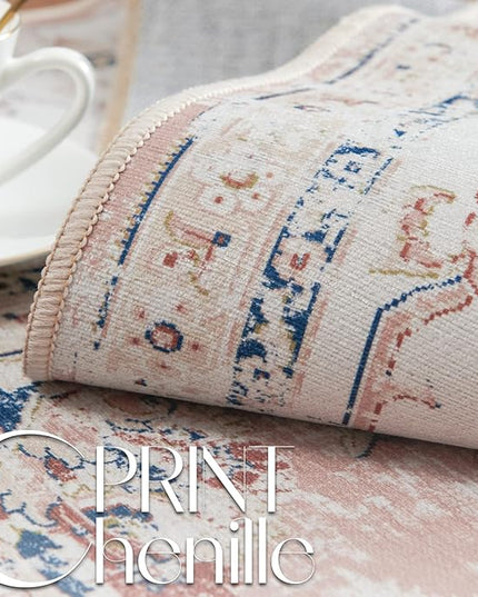 jinchan Fiora Long Hallway Runner Rug 2x12 Machine Washable Runner Rug Pink Vintage Floral Design Non-Slip Ultra-Thin for Kitchen Laundry Room Bedroom Farmhouse (2‘x12', Pink)