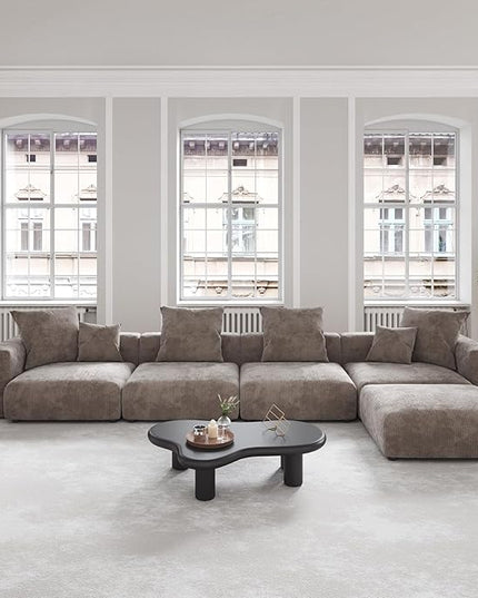 JACH 181" Oversized Modular Sectional Sofa, Deep 4-Seats Sectional Couch with Chaise Ottoman, Huge Plus Convertible Sofas, Corduroy Minimalist Couches for Living Room, Office, Apartment, Light Brown