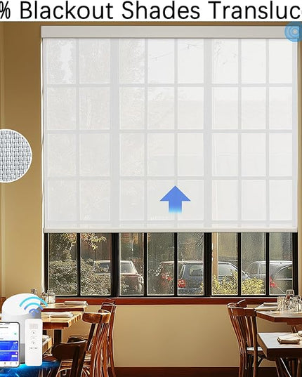 Motorized Blinds with Remote Cordless Automatic Motorized Shades Custom Blinds for Windows Smart Curtains Compatible with Alexa Google Home(3% Solar White,W39 x H72in)