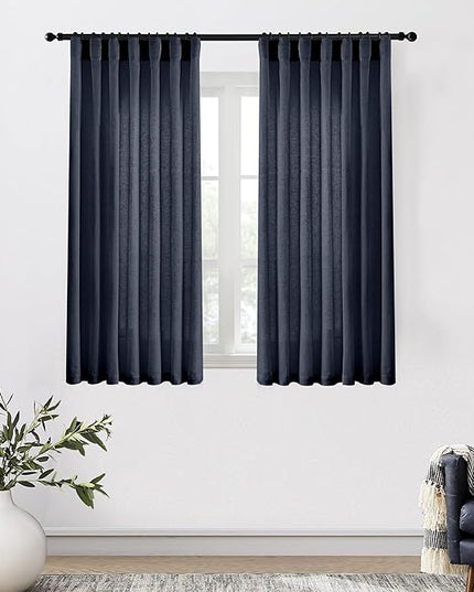 XTMYI Navy Blue Short Length Curtains for Windows,Linen Sheer Cutains for Bedroom Kitchen,45 Inch Long