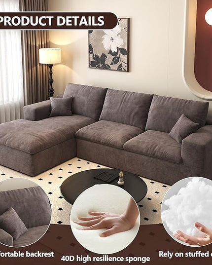 107'' L-Shaped Modern Modular Sectional Cloud Couch, 4-Seat Chenille Deep-Seat Sofa with Pillow for Living Room, Bedroom, Apartment, Camel