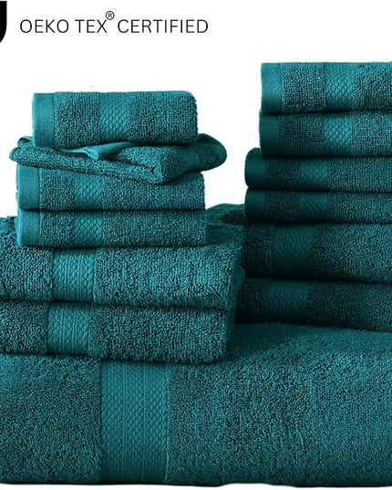 LANE LINEN 100% Cotton Luxury Bath Towel Set - 16 Pieces - Ring Spun, Quick Dry, Highly Soft & Absorbent - 4 Bath Towels, 8 Washcloths, 4 Hand Towels for Bathroom - Sustainably Produced - Sea Port