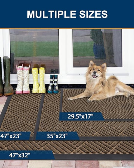 Smiry Front Door Mat Outside Entrance, Heavy Duty Outdoor Indoor Natural Rubber Doormat, Non Slip, Trap Dirt and Moisture, Easy Clean, Low Profile Patio Porch Entryway Mat, 35x23, Brown