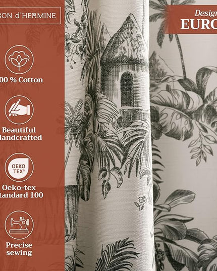 Maison d' Hermine Curtains for living room 100% Cotton 108 inch length One Panel Light Filtering Toile Curtains for Bedroom Windows with rod and loop Pockets Drapes (Savana Jouy Beige, 50"W x 108"L)