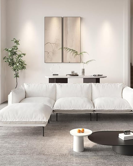 WJShome Velvet Modular Sectional Sofa with Chaise,111" Modern L-Shaped Couch for Living Room, 3-Seater Sofa with Ottomans with Removable Cushions and 8" High Metal Legs, Easy to Clean, Beige
