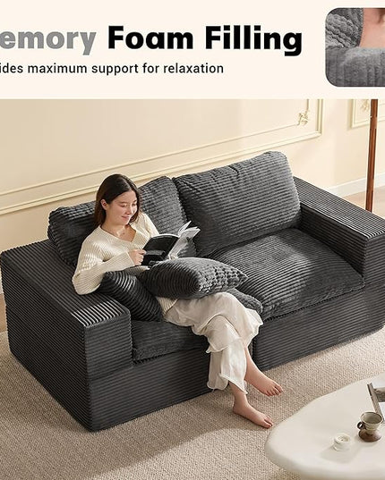 74.8” Cloud Couch, Modular Loveseat Sofa, Convertible Sofas Bed, Deep Seat Sofa, Cozy Sofa for Living Room, Office and Bedroom, Corduroy, Gray